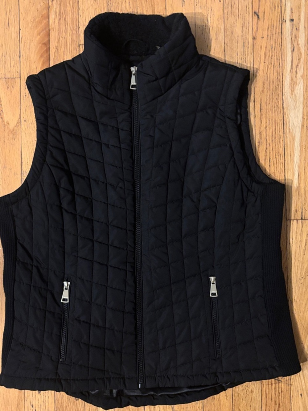 Calvin Klein Women’s Quilted Puffer Vest with Sherpa Collar - Black - Medium
